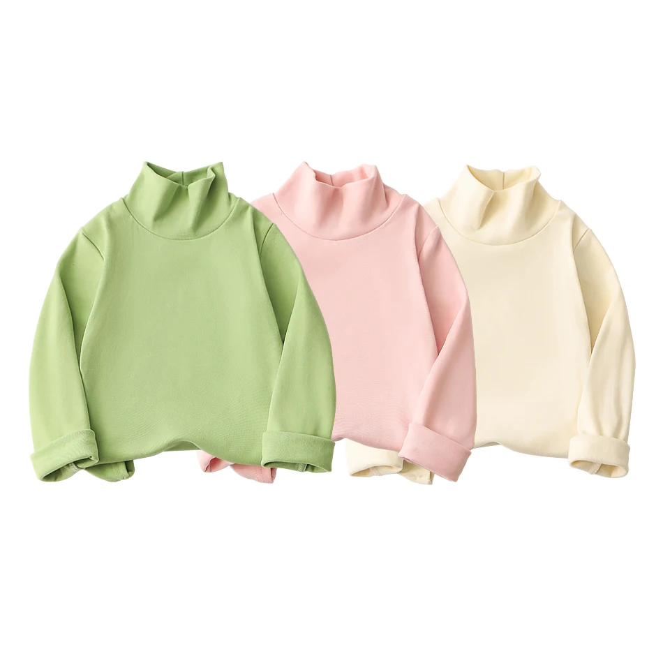 Camisetas de manga larga para niños, Cuello medio alto, camisetas versátiles de Color sólido, ropa cómoda de moda para niños, Otoño e Invierno