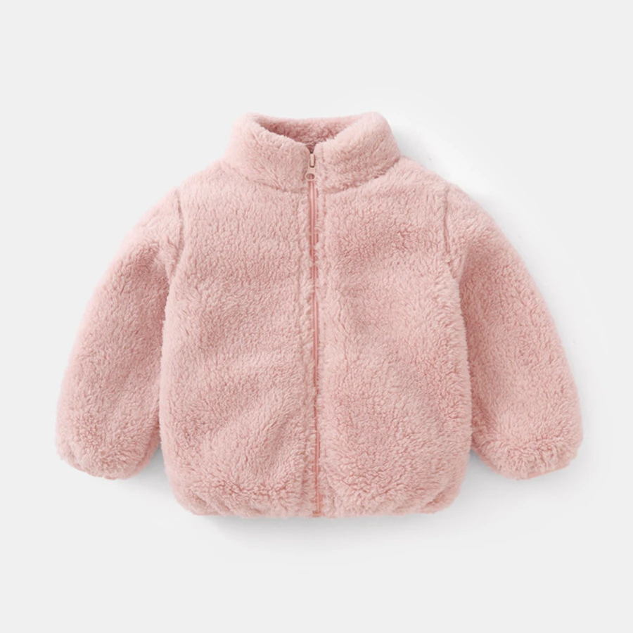 Ropa de Boutique para niños, abrigo de felpa para niños, ropa de abrigo cálida de Color sólido para otoño e invierno, chaqueta de felpa informal para bebés y niños de 1 a 6 años - imagen 3