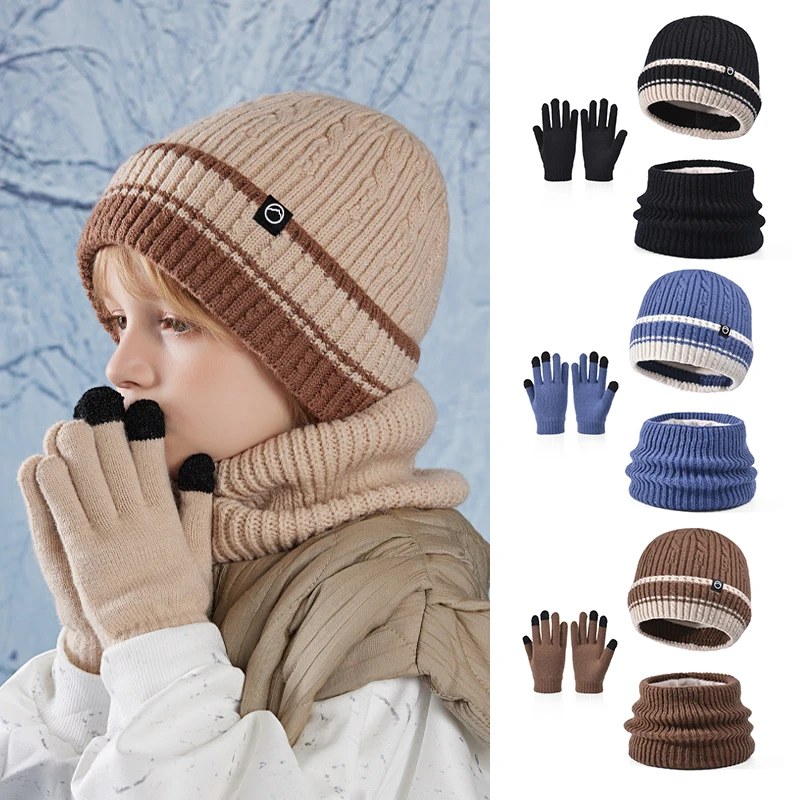 3 unids/set niños sombrero bufanda guante para niños niñas cálido tejido conducción al aire libre orejas gorros de protección Otoño Invierno accesorios para niños