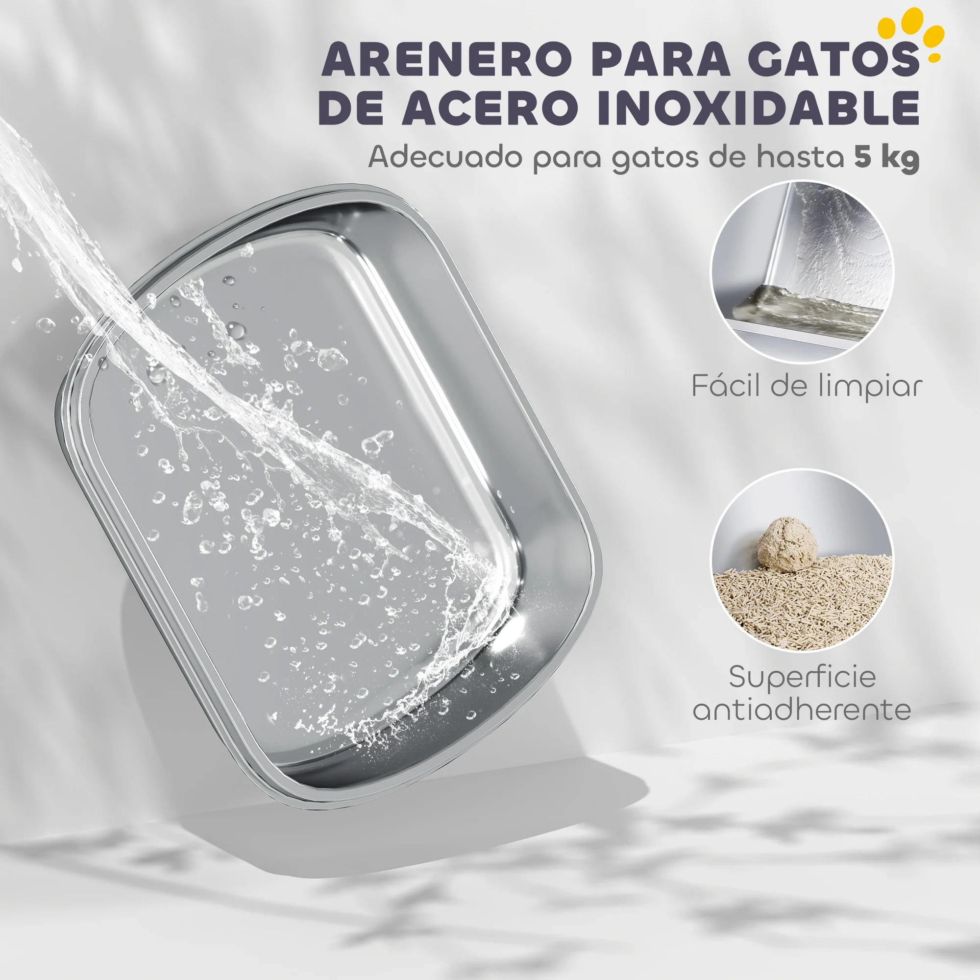 PawHut Arenero para Gatos de Acero Inoxidable con Cubierto Caja de Arena para Gatos Arenero con Bolsa Desodorizante Pala Fácil de Limpiar 52,4x41,3x39,9 cm - imagen 5