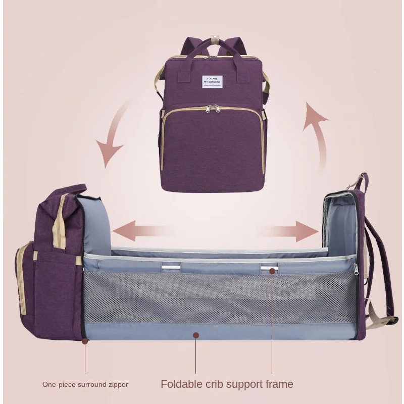 Mochila para pañales con cambiador de piel sintética para viaje - imagen 3