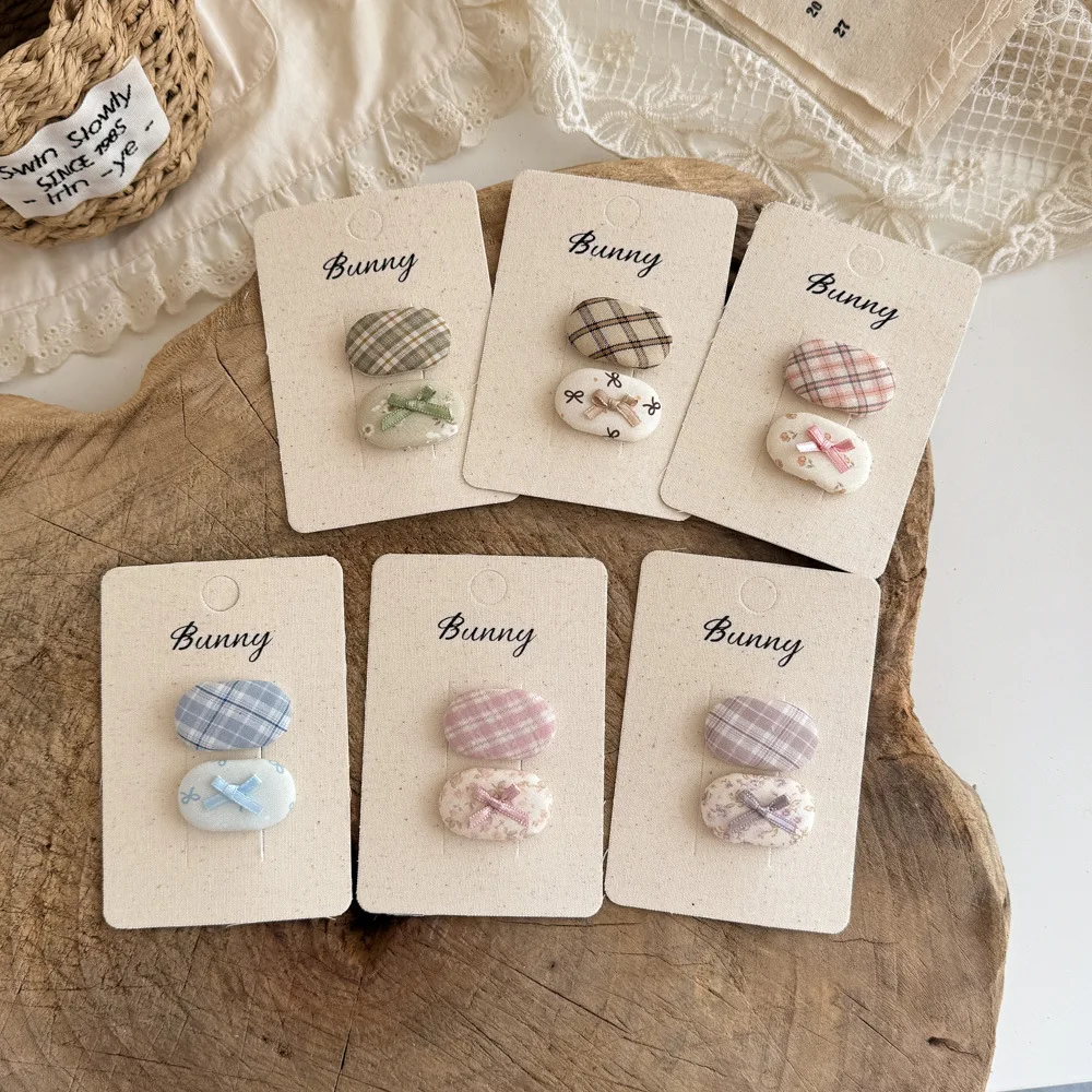 Tela coreana a cuadros lazo esponja BB Clip dulce pelo roto bebé horquilla sombreros niñas niños accesorios para el cabello - imagen 3