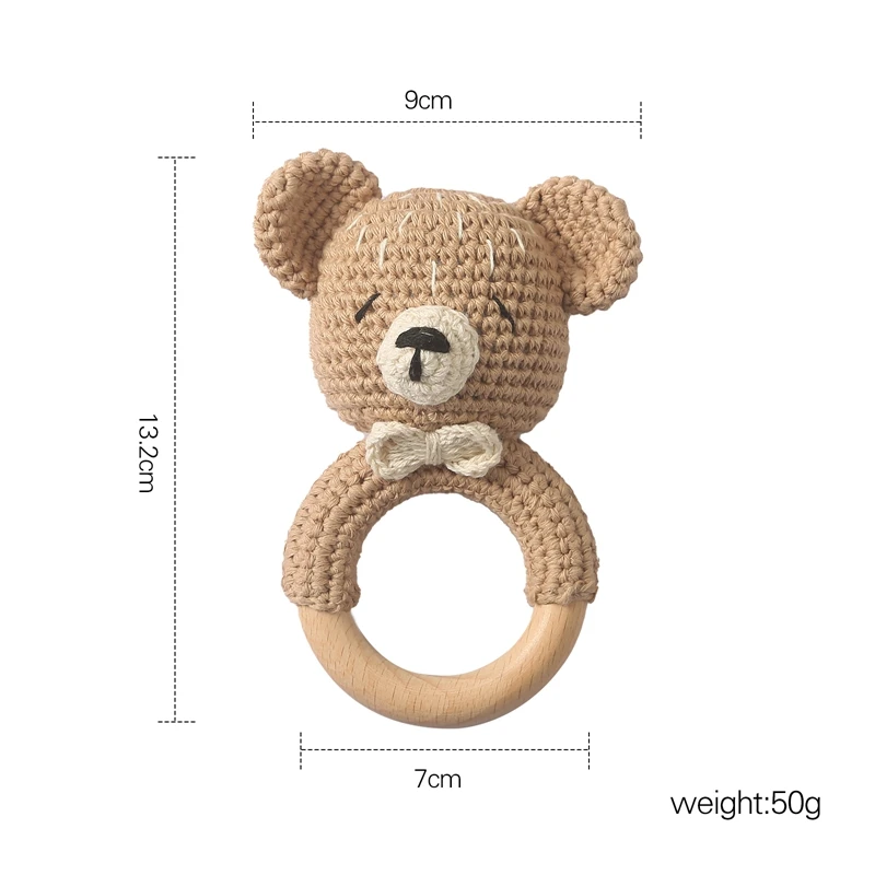 Sonajero oso de ganchillo con mordedor madera y pulsera chupete bebé - imagen 3