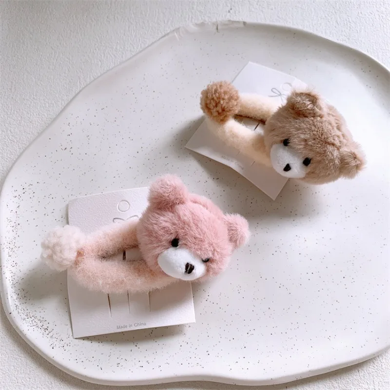 Nuevos pinzas para el cabello de oso de dibujos animados de felpa para niños de otoño/invierno, pinzas BB dulces para niñas, para flequillo/pelo de bandeja, tocados suaves y versátiles - imagen 2