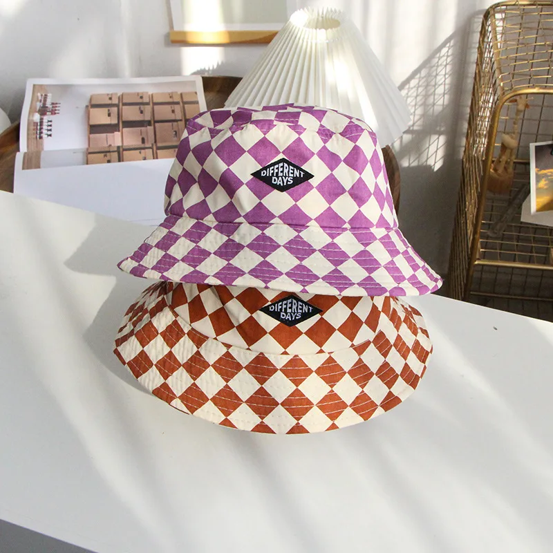 1 pieza, moda coreana, sombrero de cubo para niños y niñas, tablero de ajedrez clásico Retro, gorra de pescador para niños, sombrilla suave, gorras de Panamá - imagen 2