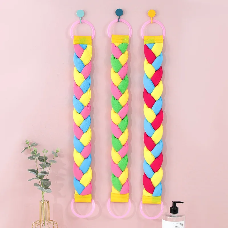 Toalla exfoliante de espalda trenzada de tres hebras, tira de baño de doble cara, exfoliante de espalda de punto, toalla de baño, tira exfoliante corporal - imagen 5