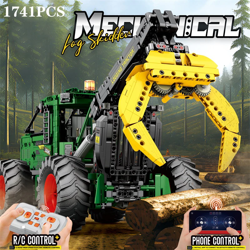 1741 Uds RC Tractor de madera bloques de construcción tecnología de Tractor agrícola Control remoto electrónico coche ladrillos modelo niños juguetes Idea regalo