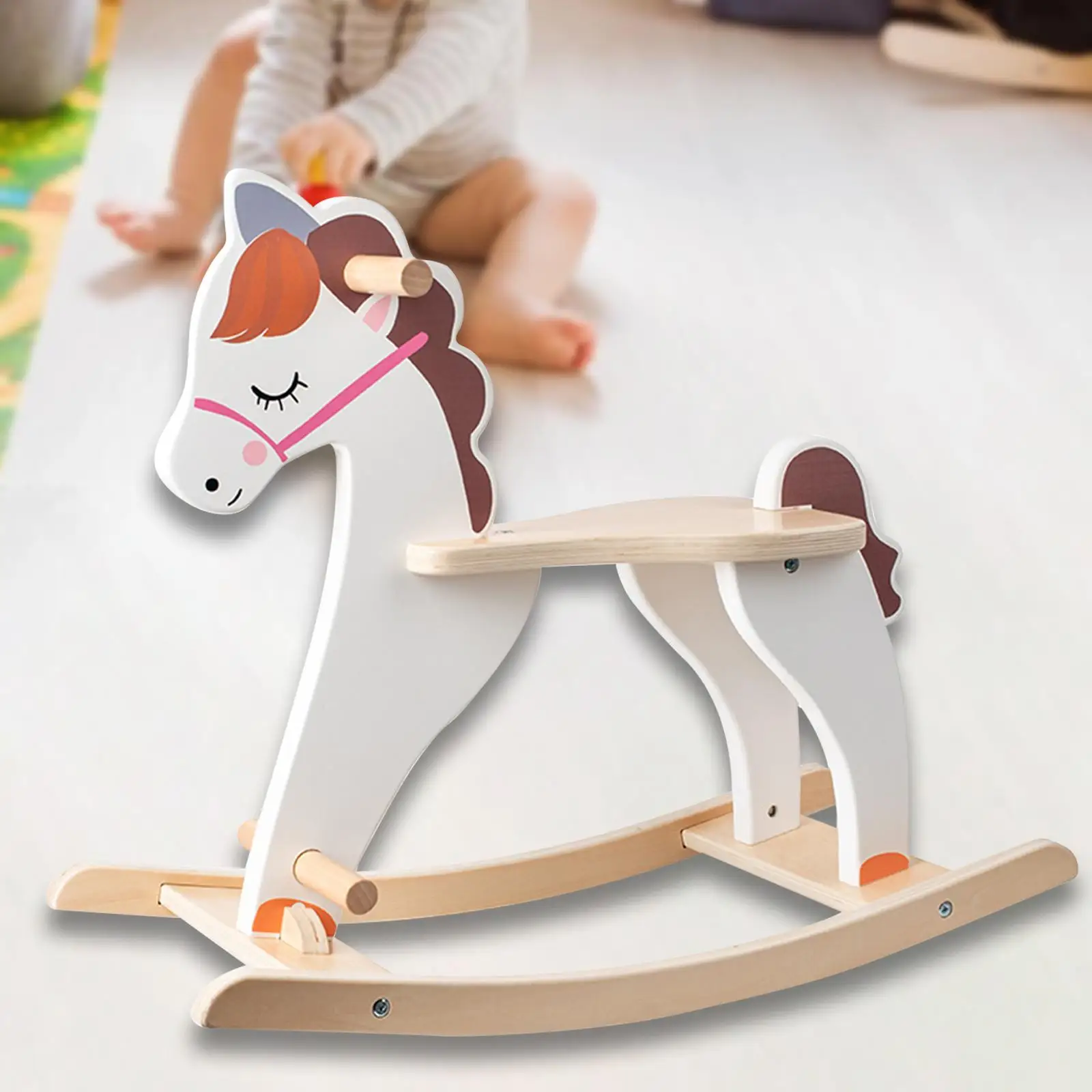 Wooden Rocking Horse Infant Ride Toy Rocking Animal Rocker Toy Baby Wood Ride on Toy for Child Children Baby Boys Girls Festival