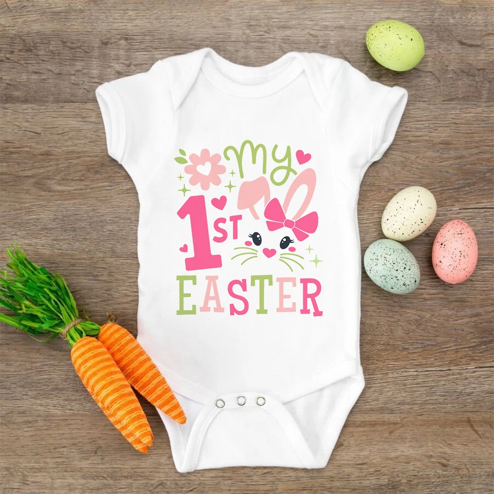 Mon premier body de pâques pour bébé, tenue de fête de pâques pour bébé, imprimé lapin, barboteuse pour garçons et filles, combinaison pour nouveau-né à manches courtes