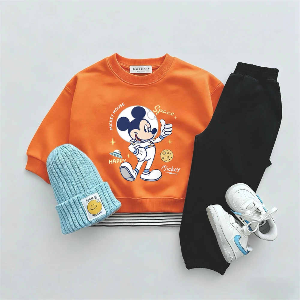 2-6Years Old Boys Girls Costume Cartoon Sweatshirts Black Pants Two Piece Outer Wear Long-sleeved Tracksuits Cute Tops+Pants