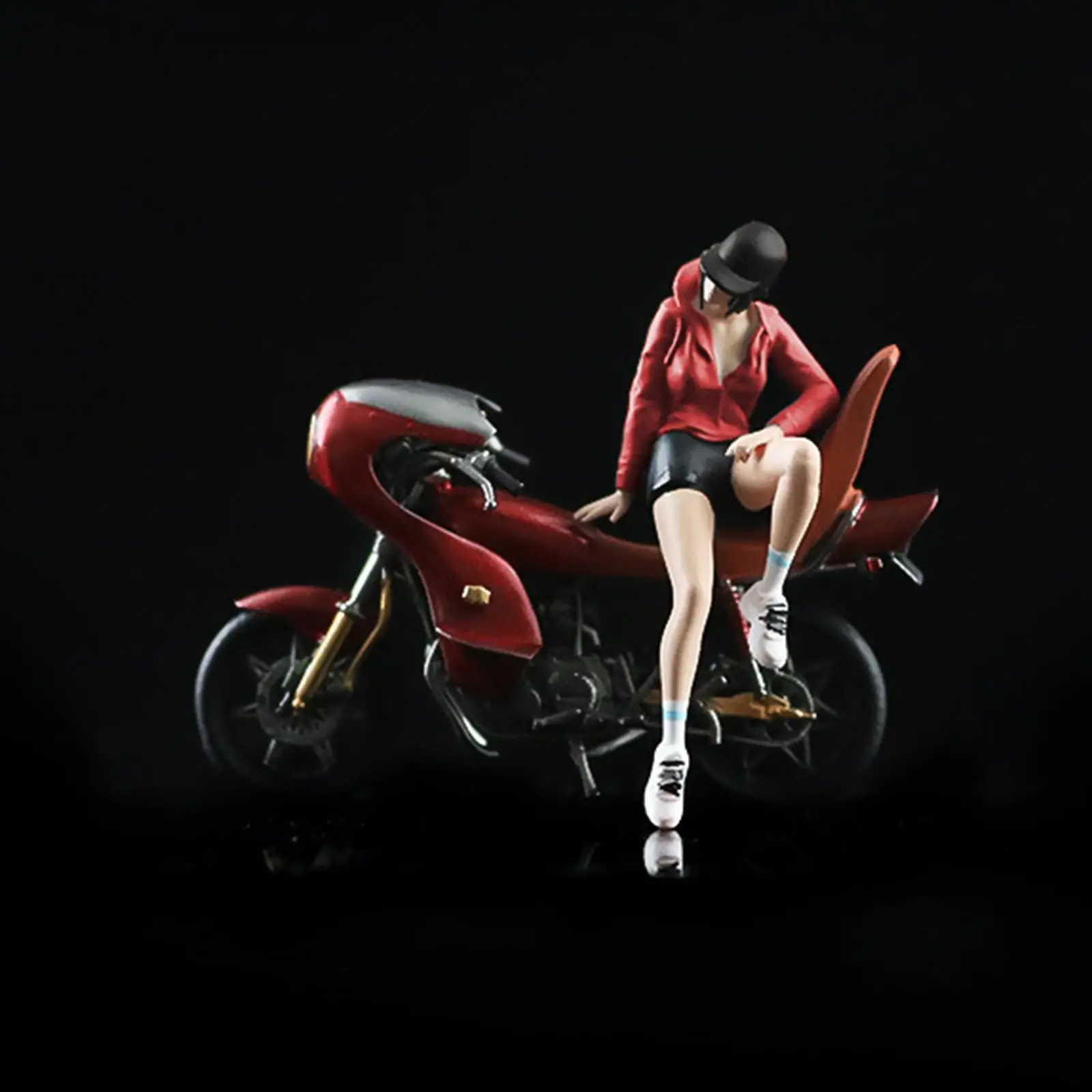 1:64 Scale Girl Figure and Motorcycle Desktop Ornament DIY Projects Layout Decoration Micro Landscape Dioramas Resin Figurine