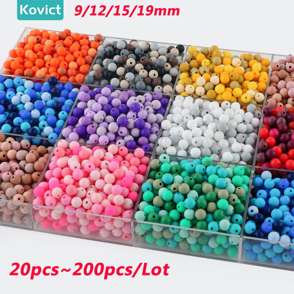 Kovict 9/12/15/19MM 20 ~ 200 Uds cuentas de silicona cuentas redondas sueltas DIY llavero pulsera collar accesorios para la fabricación de joyas