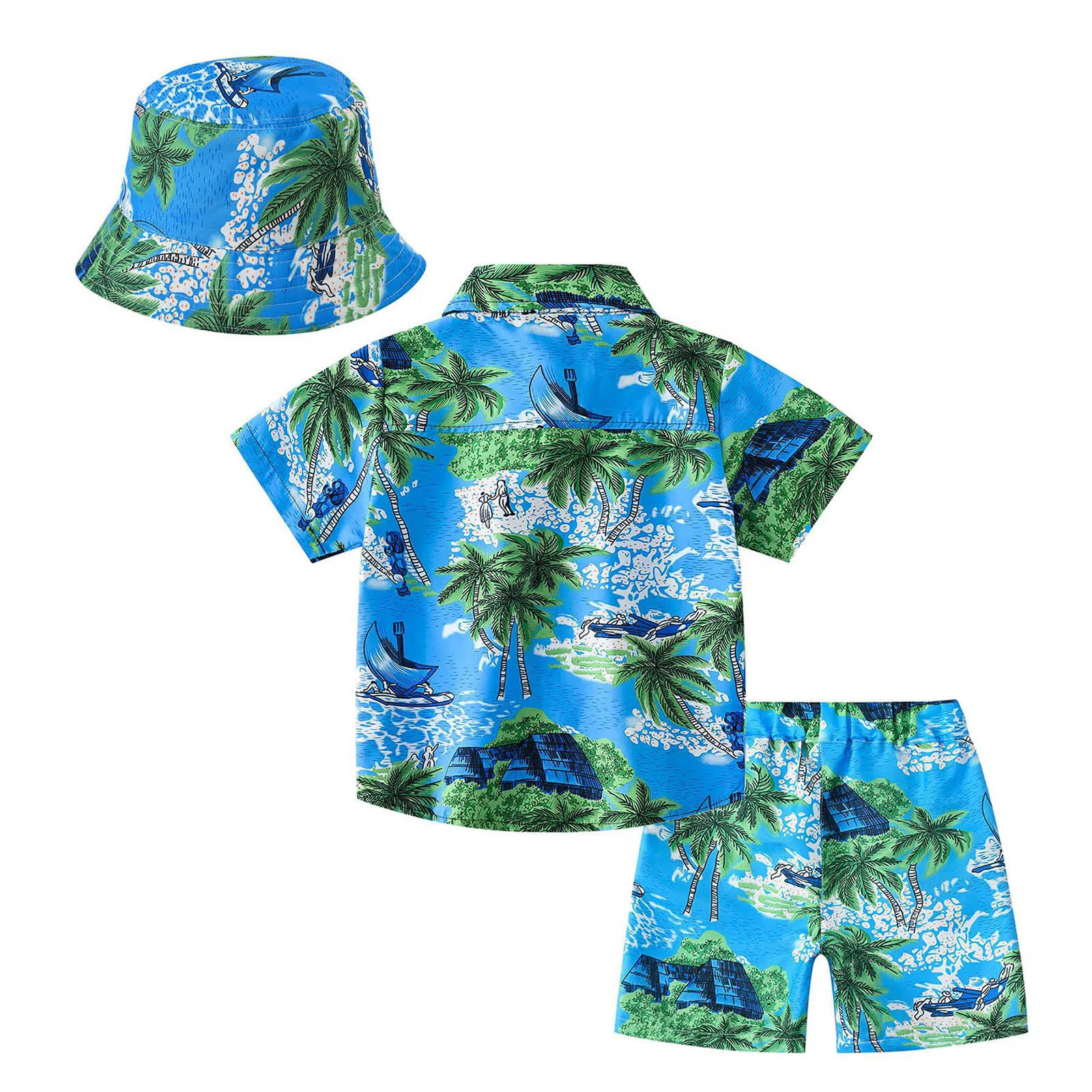 Traje hawaiano infantil con camisa pantalón y sombrero de playa - imagen 2