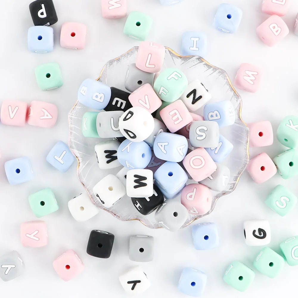 20/100/200/500/1000 Uds cuentas de letras de silicona 12mm alfabeto inglés DIY accesorios colgantes de nombre personalizados - imagen 2