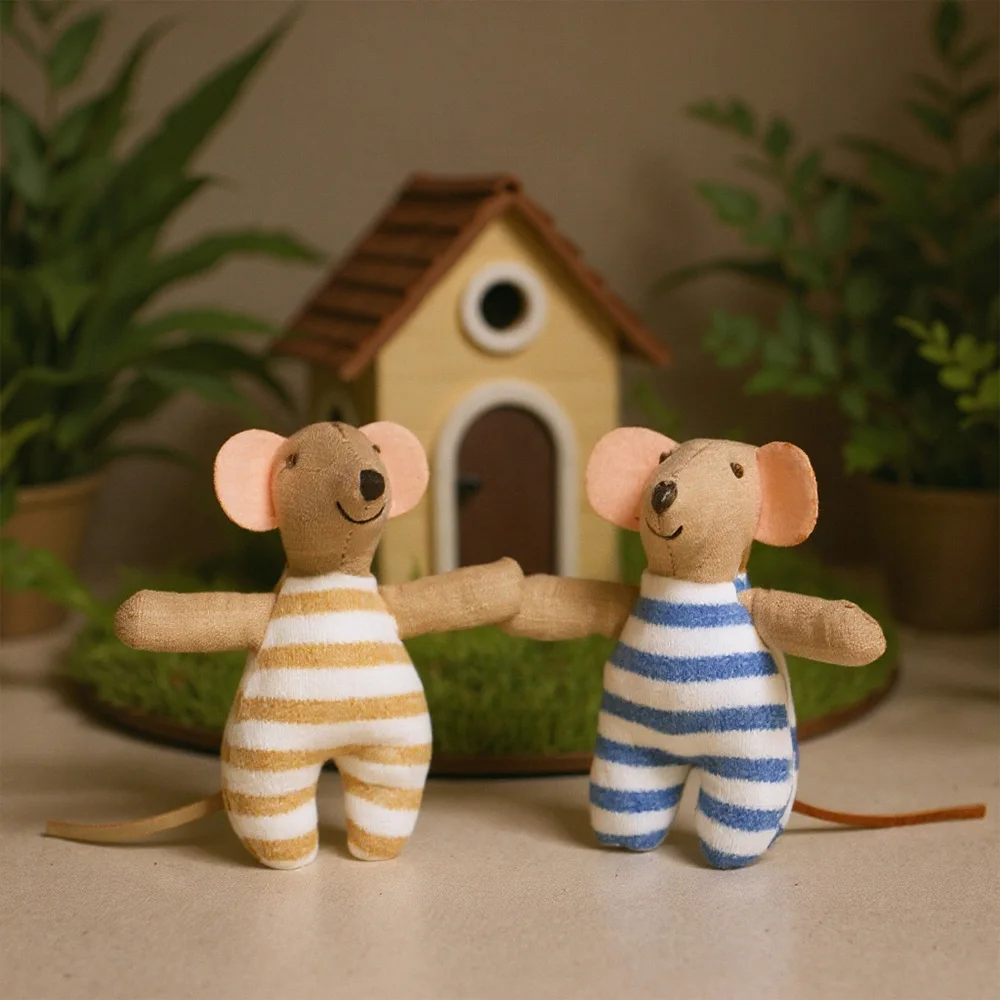 Ratón de peluche con otros juguetes de la colección