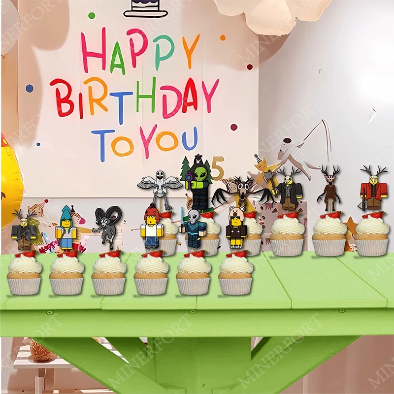 Roblox 99 noches en el bosque Cupcake Topper tema decoración de dibujos animados cumpleaños Baby Shower accesorios de fiesta de Halloween regalos 12 Uds - imagen 4