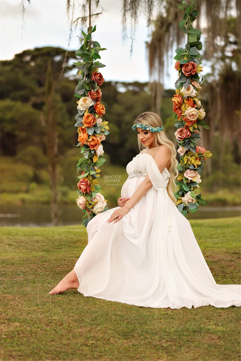 Vestido largo de gasa para maternidad sin tirantes - imagen 5