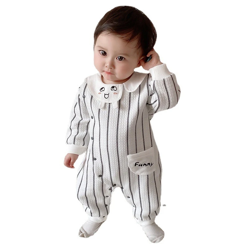 Mameluco manga larga bebé unisex cuello Peter Pan a rayas - imagen 4