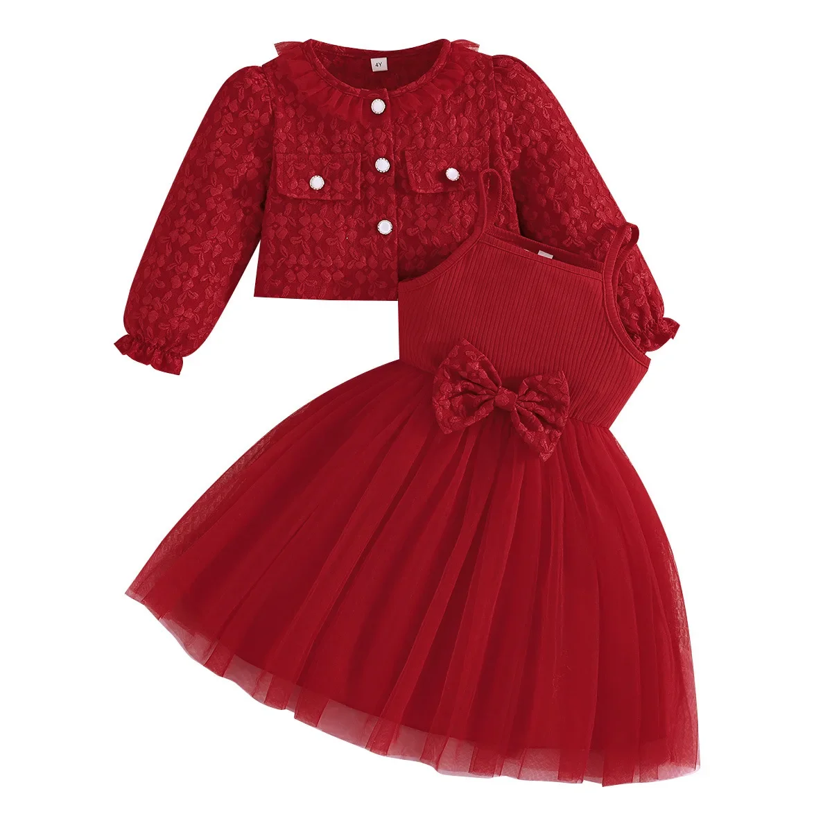 Conjunto de verano para niña con vestido princesa y blusa lazo - imagen 3