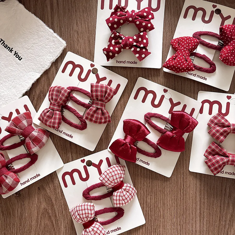 2 unids/set bebé rojo moda coreana niños niñas pinzas para el cabello Dot Plaid arco pasadores para niños Hedawear accesorios para el cabello de Navidad