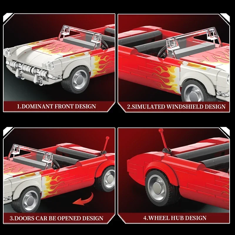 Bloques de construcción de automóviles convertibles Retro C1, 249 Uds., modelos de coches clásicos con llamas, vehículos, ladrillos, Idea, pantalla de escritorio, juguetes DIY para niños, regalos - imagen 5