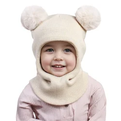 Gorro bebé pompon con bufanda suave abrigo invierno niños protección