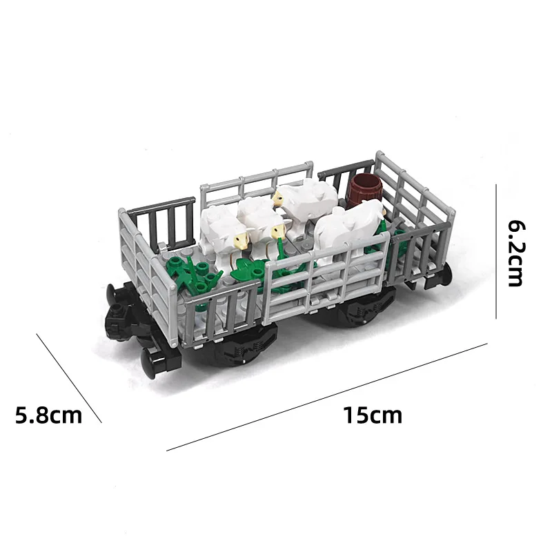 Carro de tren dedicado para animales MOC de granja, bloques de construcción, vaca, oveja, cerdo, transporte de caballos, juguete de montaje DIY para niños - imagen 5