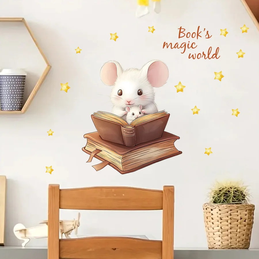 Etiqueta autoadhesiva de la pared de la estrella de la historieta del ratón, etiqueta engomada de la pared de la habitación de los niños, etiqueta decorativa - imagen 2