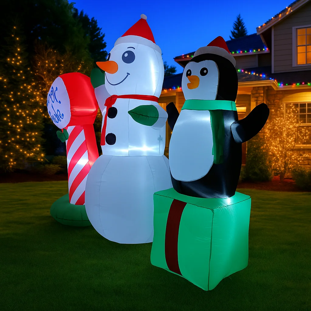 Decoración navideña al aire libre de 7,2 pies, muñeco de nieve, pingüino, poste Norte, decoración inflable para fiesta de patio, luces de adorno de Navidad, juguete para el hogar - imagen 3