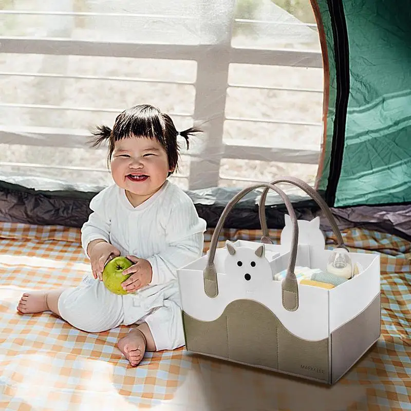 Organizador de pañales de fieltro de gran capacidad, bolsa de almacenamiento de viaje para bebé, organizador de guardería, cesta organizadora de pañales de viaje - imagen 4