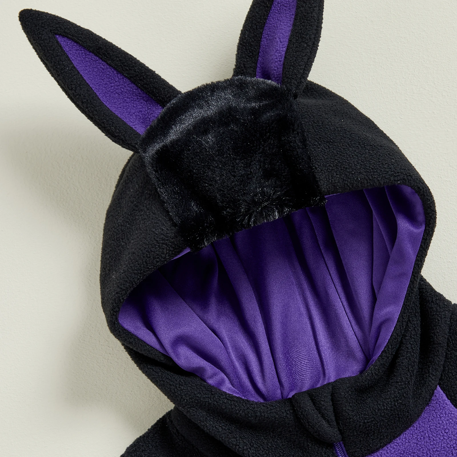 Disfraz de Halloween de murciélago para bebé, peleles de manga larga con capucha frontal y cremallera en la oreja de murciélago de peluche - imagen 4