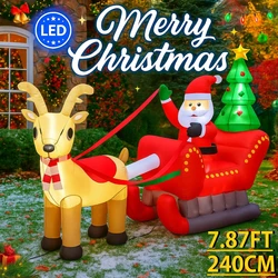 Decoración inflable para vacaciones al aire libre, juguete de Papá Noel, trineo de Reno con luces LED, adorno de decoración de patio de Navidad, 7,87 pies