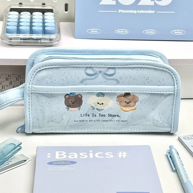 Cajas de bolígrafos azules simples y bonitas, estuche para lápices de gran capacidad, estuche de bolígrafo de dibujos animados de alto valor, bolsa de papelería multifuncional - imagen 2