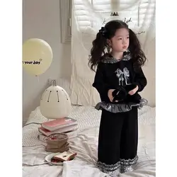 Conjunto infantil de manga larga con lazo para niña - Algodón suave