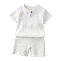 Conjunto verano algodón manga corta con botones para niño