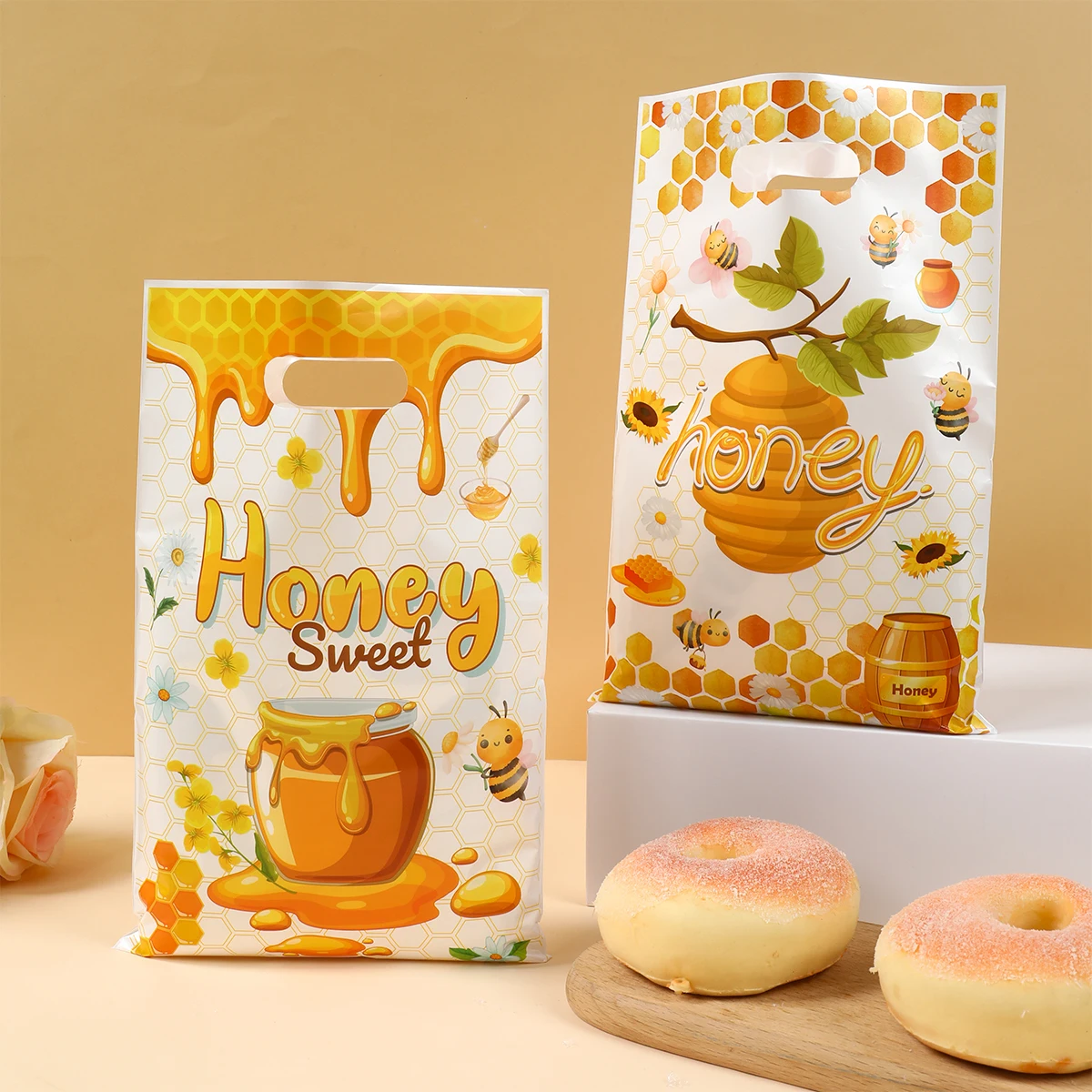 10/25/50 Uds. Bolsos de mano para dulces de miel y abeja, bolsas para galletas y dulces para fiesta temática de abeja pequeña, bolsa de regalo para Baby Shower, decoración para fiesta de cumpleaños
