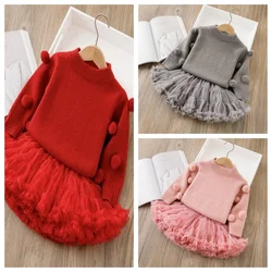 Conjunto de jersey y falda abullonada para niña otoño invierno