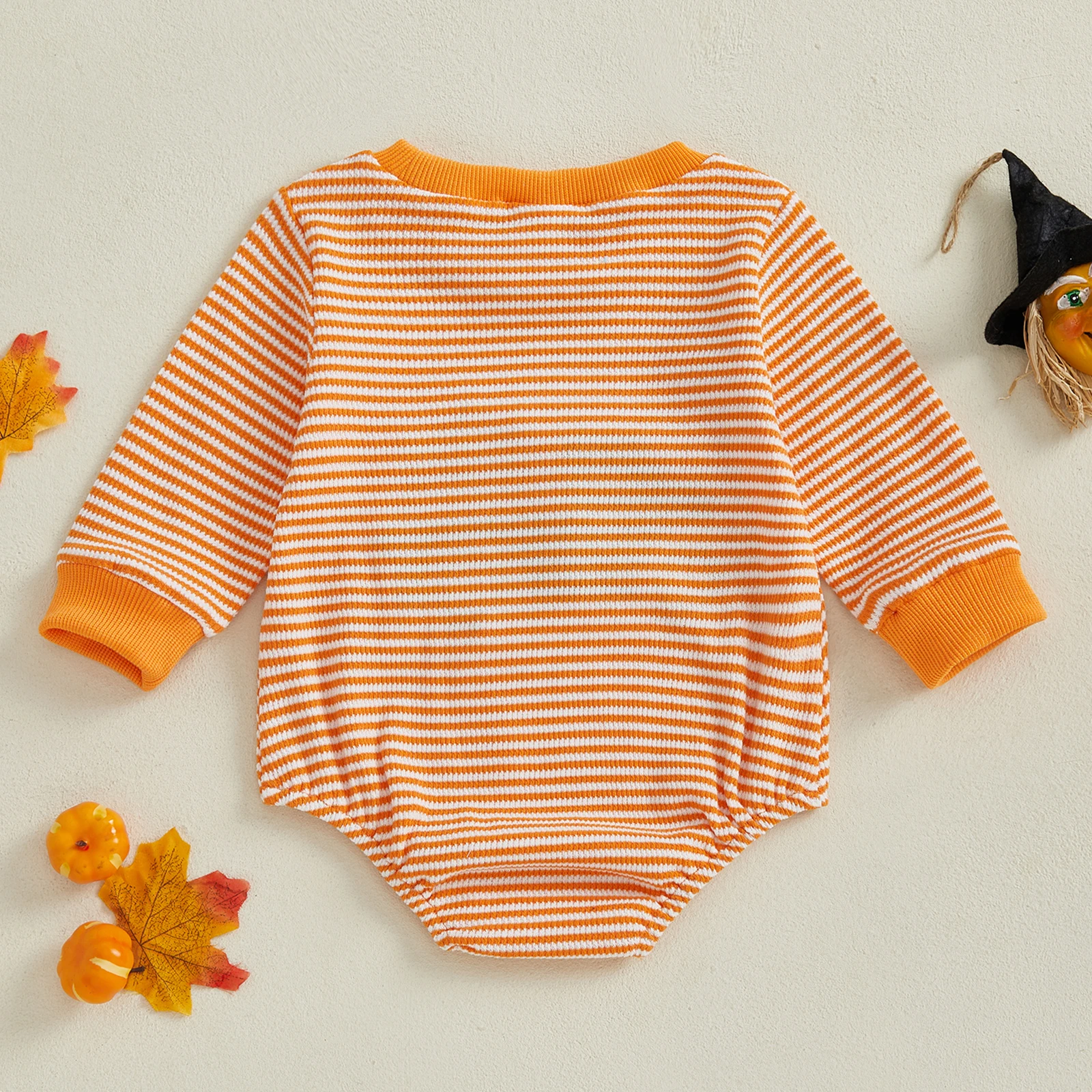 SUNSIOM 0-18 meses bebé Halloween raya gofre mameluco calabaza camión bordado manga larga cuello redondo mono - imagen 2