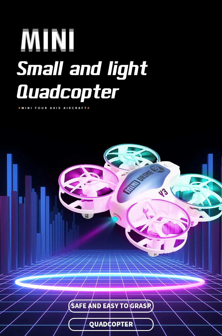 Vista frontal del drone Y3 con luces encendidas