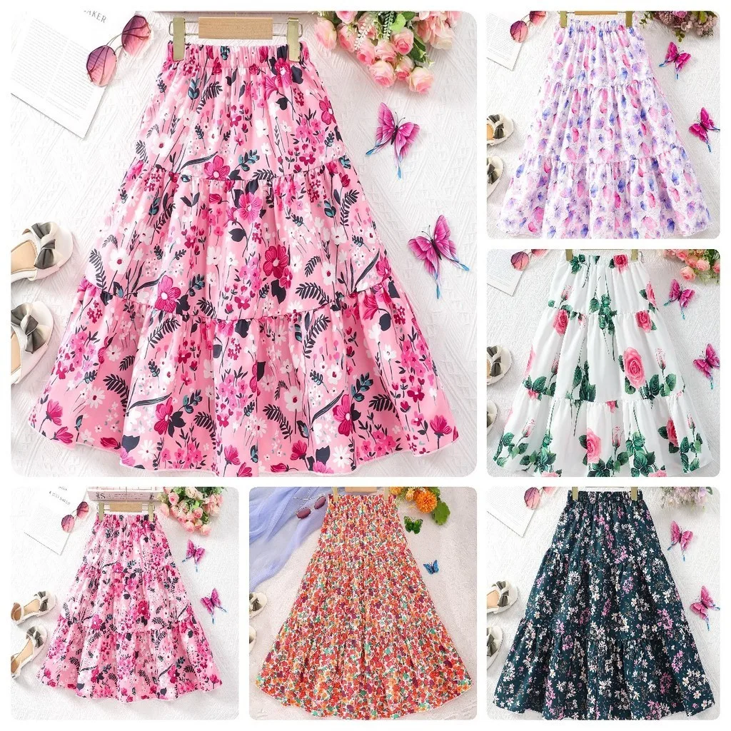 Falda larga para adolescentes, ropa para niñas de 8, 9, 10, 11 y 12 años, falda informal de verano, moda Floral, mariposa, corte en A, regalo de cumpleaños