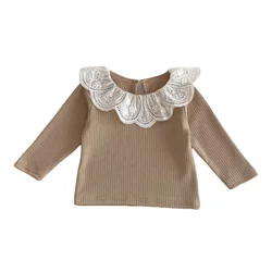 Camiseta de bebé algodón suave con cuello de encaje para recién nacido