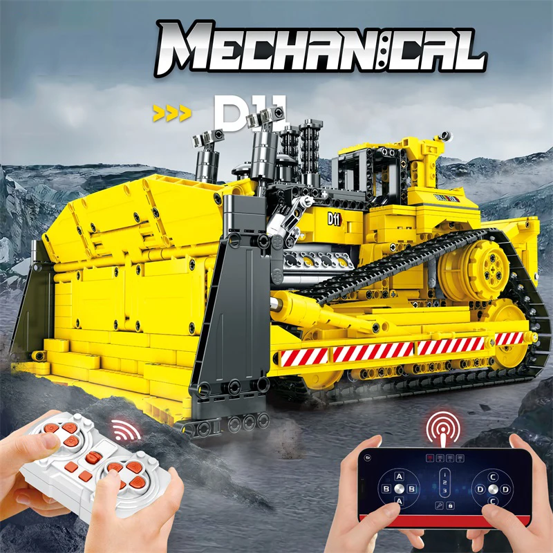 1836 Uds D11 Bulldozer Control remoto vehículo de ingeniería bloques de construcción RC coche modelo ladrillos DIY juguetes para niños regalos de cumpleaños