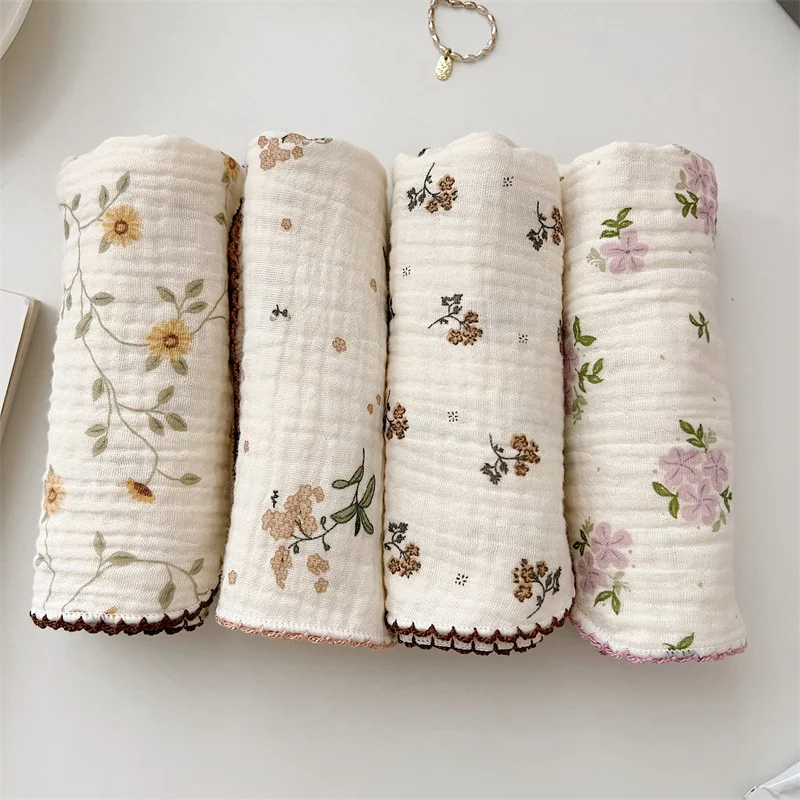 Toallitas de muselina florales Vintage para la cara del bebé, toallitas absorbentes suaves para recién nacidos, cuadrados de muselina para bebé de 30x30cm