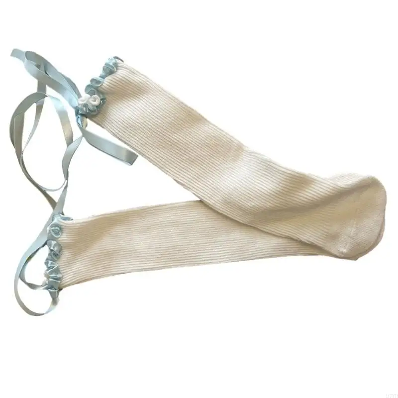 D7YD calcetines vestir para niños para otoño calcetines elásticos con borde volante hasta rodilla calcetines