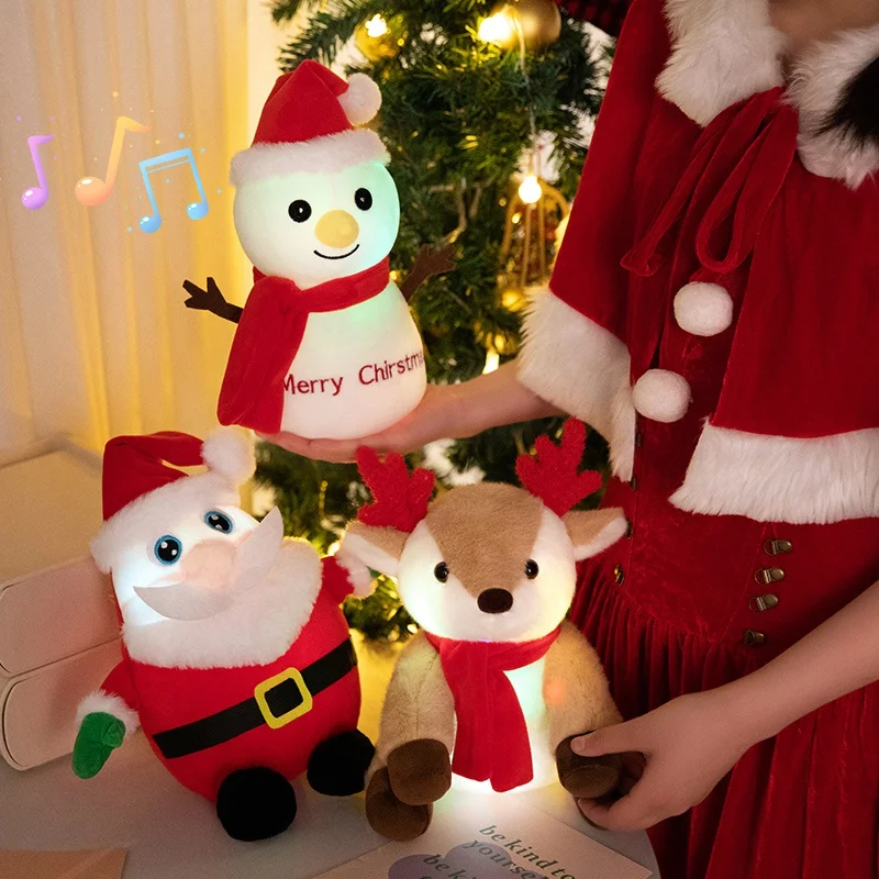 Muñeco de peluche luminoso de Papá Noel, muñeco de nieve de alce, juguetes de peluche, música de Navidad, encantador, regalo de Feliz Año Nuevo, 1 unidad