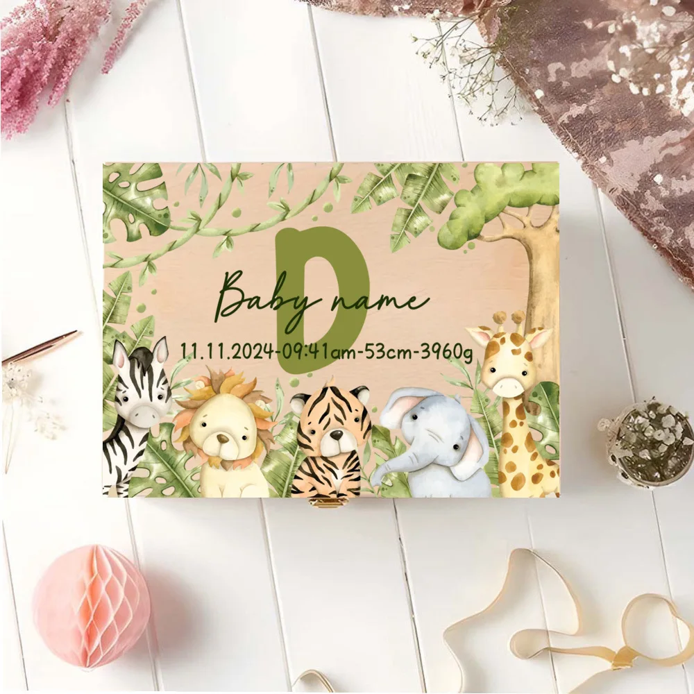 Caja de memoria personalizada con cajas de recuerdos de aventureros de animales para almacenar decoración de regalos para bautismo, nacimiento, regalos para Baby Shower - imagen 5