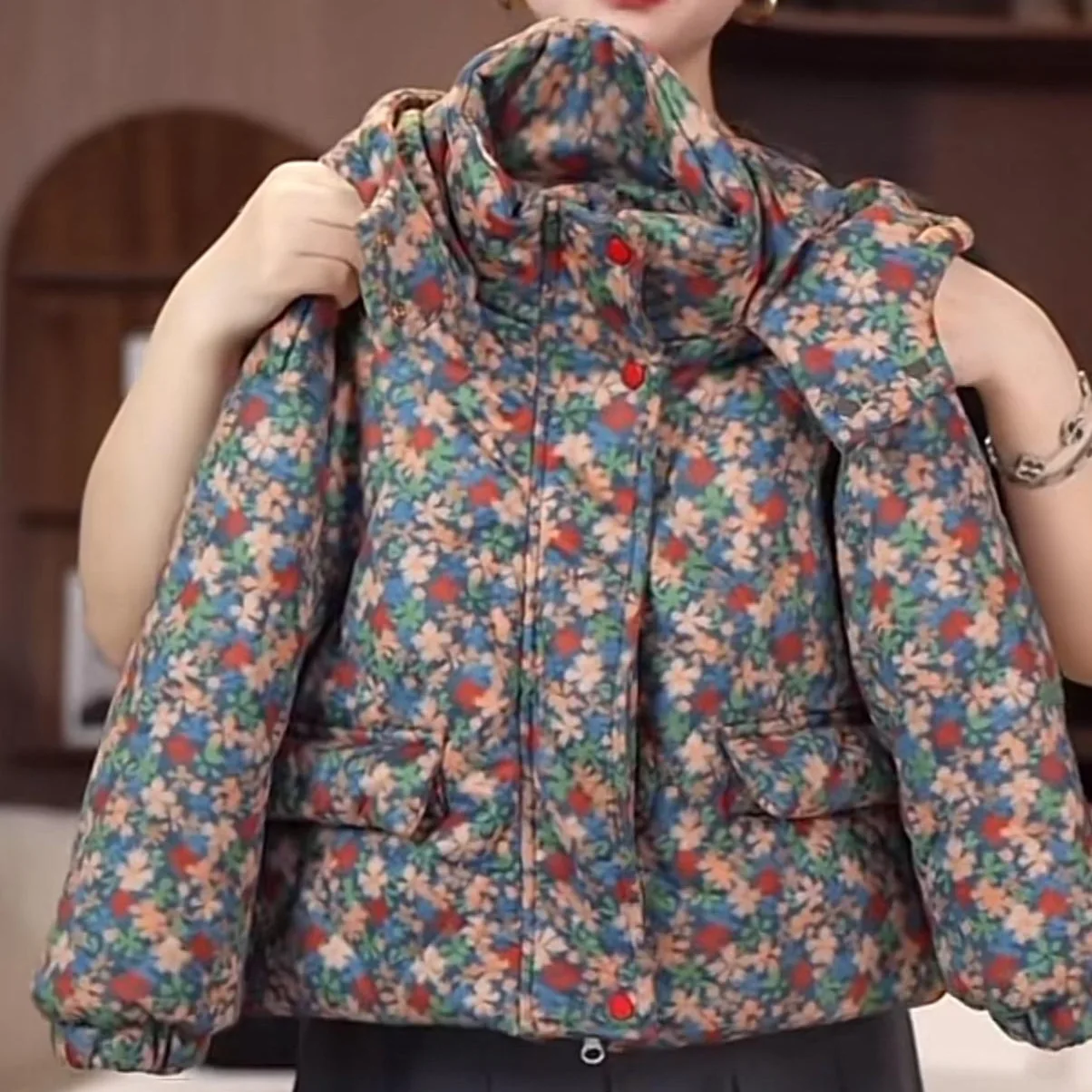 Parka infantil impermeable con capucha – Diseño floral para invierno - imagen 3