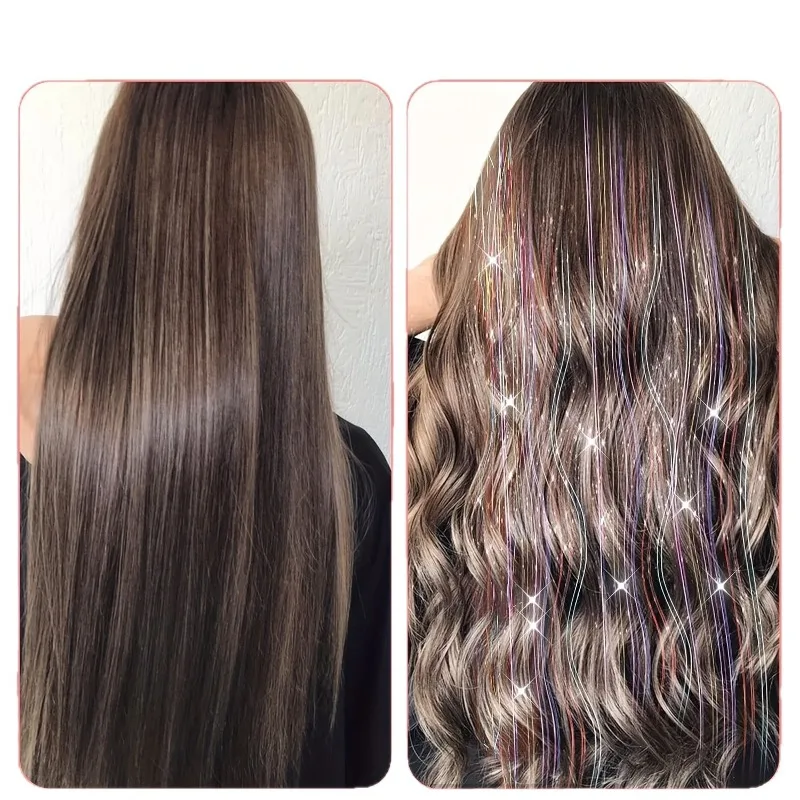 Extensiones de pelo con purpurina para niñas – Tinsel dorado y arcoíris - imagen 4