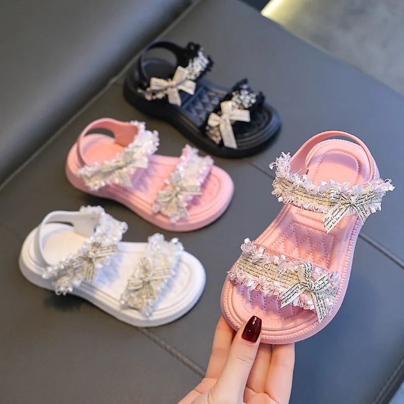 Zapatos de princesa antideslizantes para Niña, sandalias de playa de suela suave, Zapatos de moda con pajarita, verano, 2024 - imagen 2