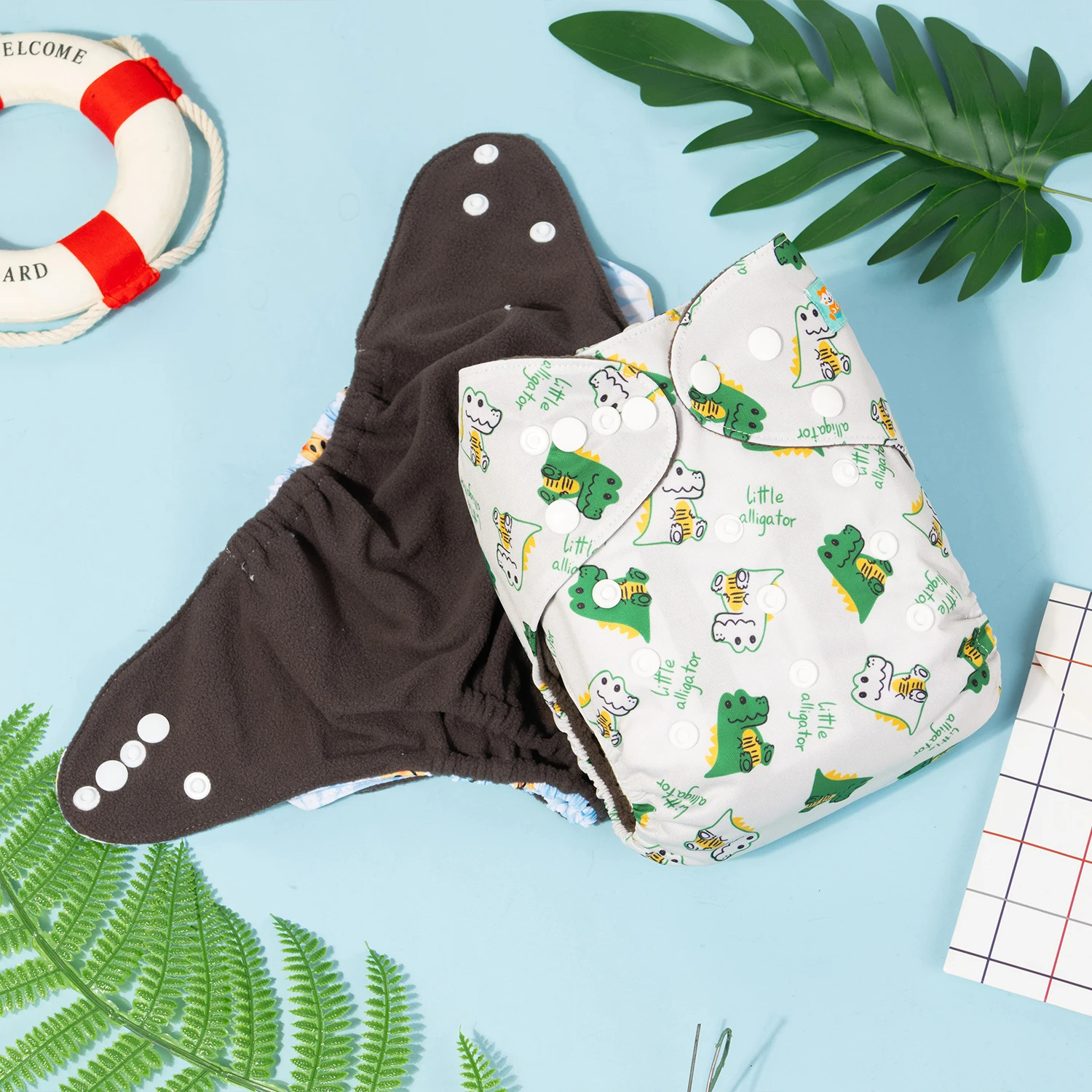 ALVABABY-pañal de tela de carbón de bambú, 1 unidad, con refuerzo doble y Panel de abdomen, pañal de tela reutilizable para bebé, diseño de moda - imagen 4